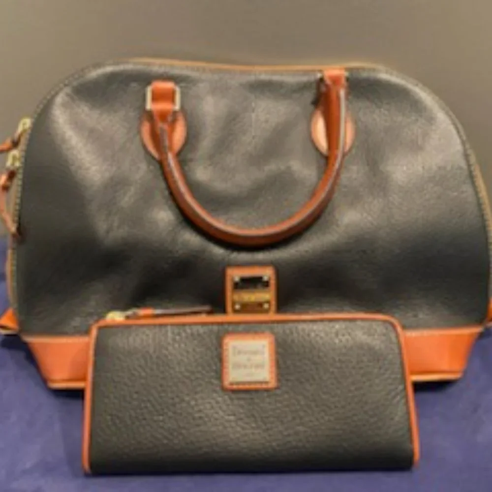 Dooney and Bourke Black and Tan Leather Purse with matching Wallet - Picture 2 of 4